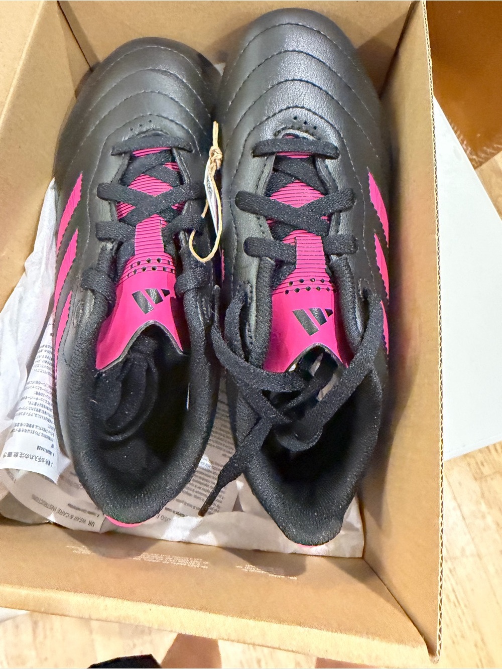 adidas Kids Black and Pink Soccer Sneakers